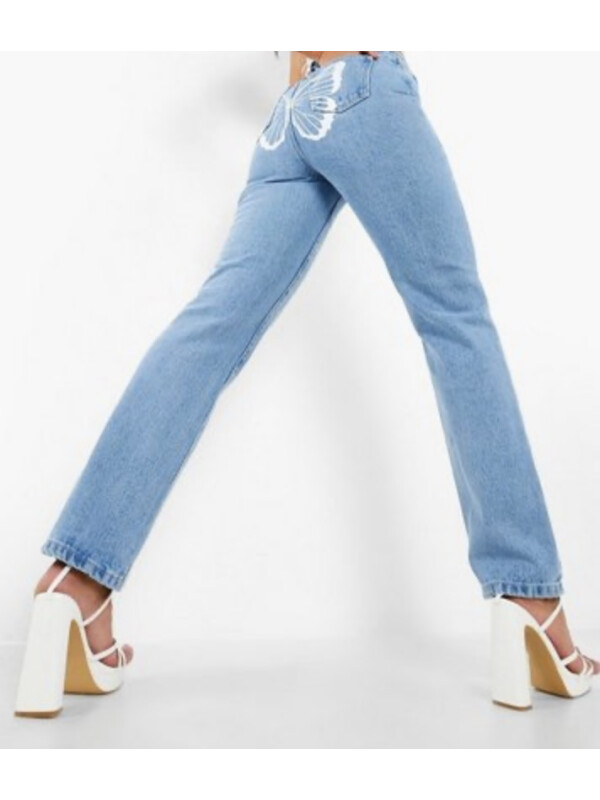 Blugi Drepți Cu Imprimare Fluture Spate Boohoo