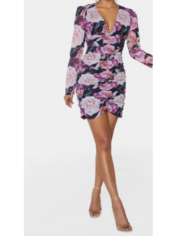 ROCHIE BODYCON CU IMPRIMEU TRANDAFIRI