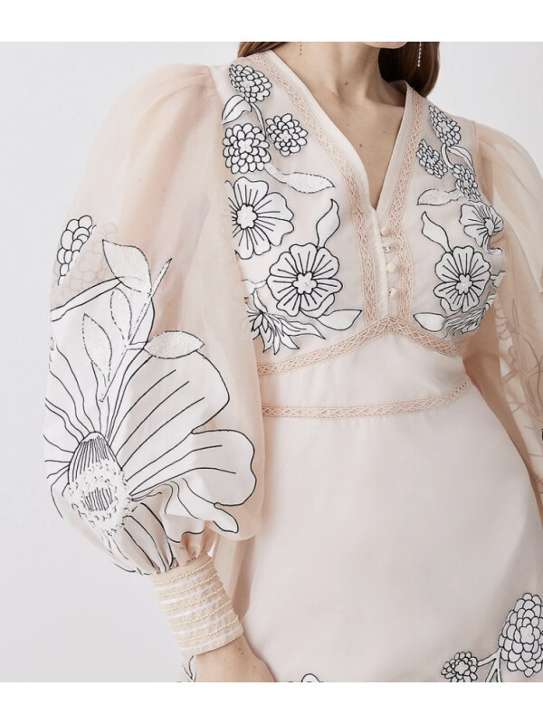 ROCHIE MIDI CREM CU BRODERIE 