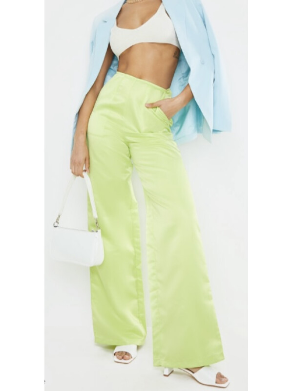 PANTALONI CHARTREUSE SATIN CU TALIE ÎNALTĂ
