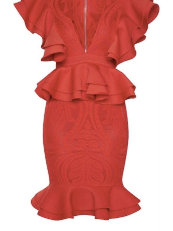 ROCHIE MIDI CU DETALII VOLANE ROSIE L