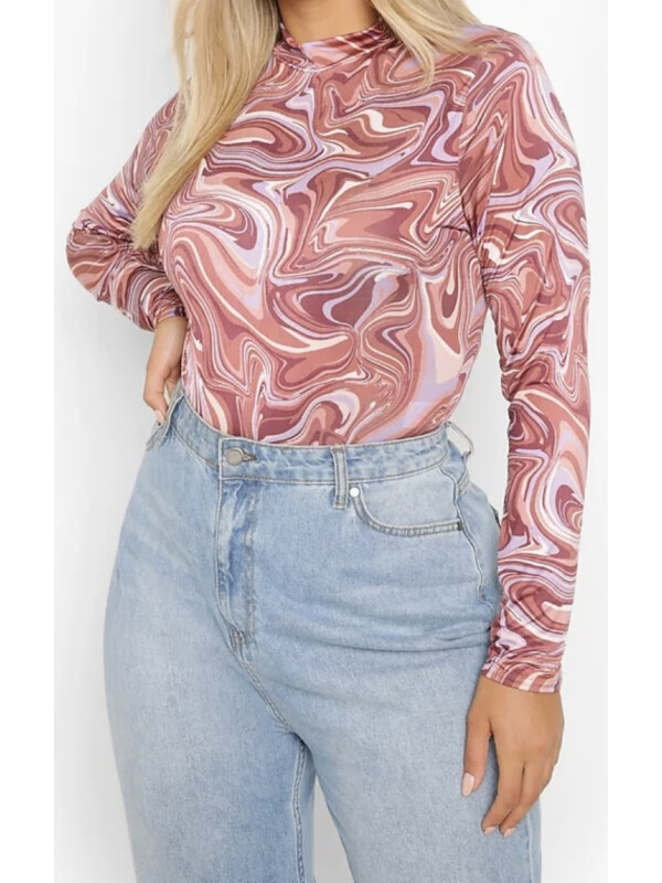 PLUS BODY SLINKY CU MÂNECA LUNGA MARBLE 