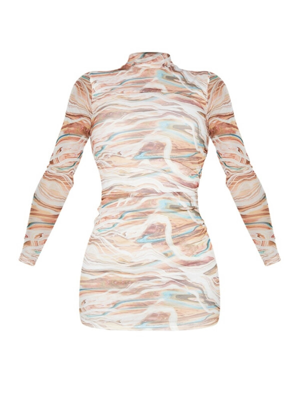 ROCHIE BODYCON CU GÂT ÎNALT CU MARMURĂ ROZ SHAPE