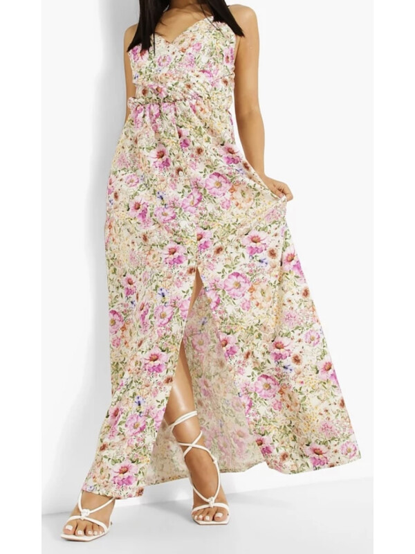 Rochie maxi cu înfășurare florală mică