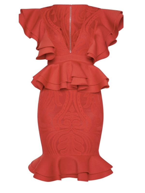 ROCHIE MIDI CU DETALII VOLANE ROSIE L