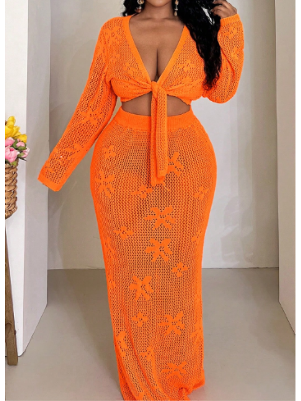 Set de fuste și top din tricot cu goluri 