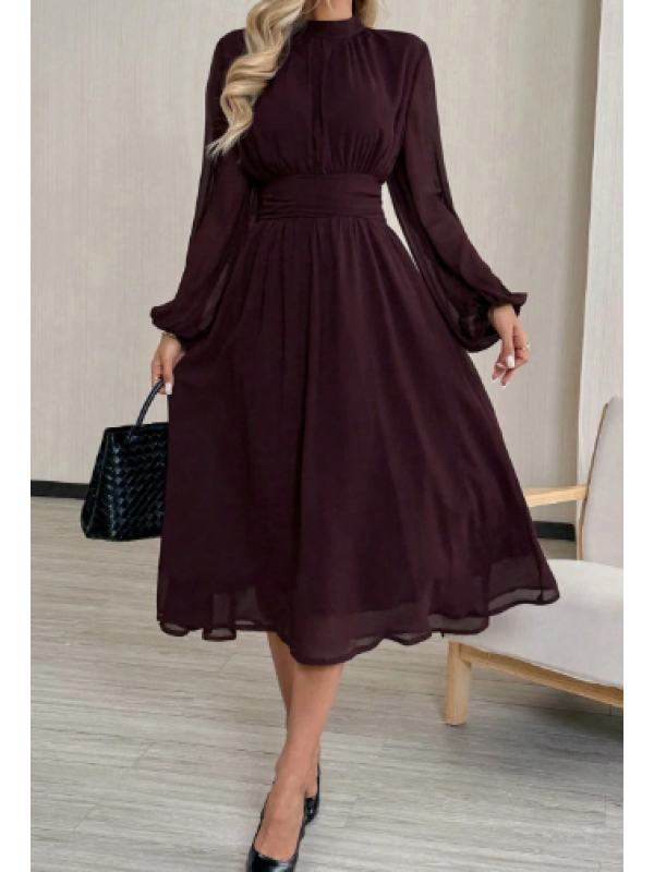 Rochie cu guler înalt, mânecă lungă și mâneci tip felinar, VISINIE