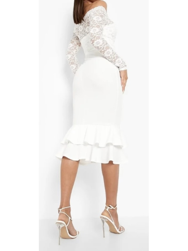 Rochie midi Bardot alb