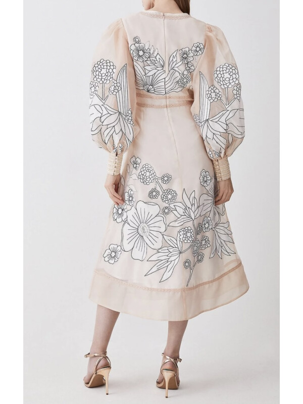 ROCHIE MIDI CREM CU BRODERIE 