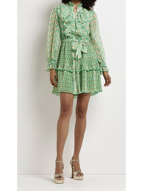 ROCHIE MINI VERDE CU VOLANE