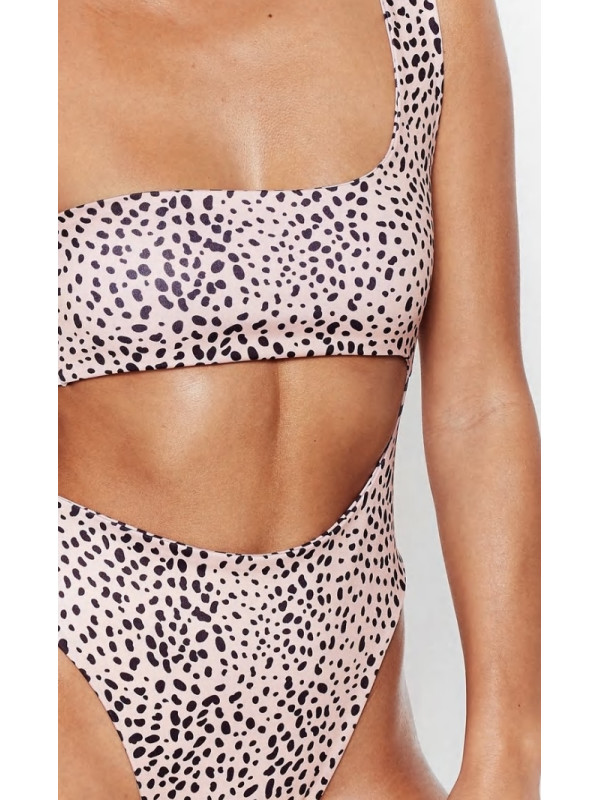 Costum de baie roz cu buline pentru femei 