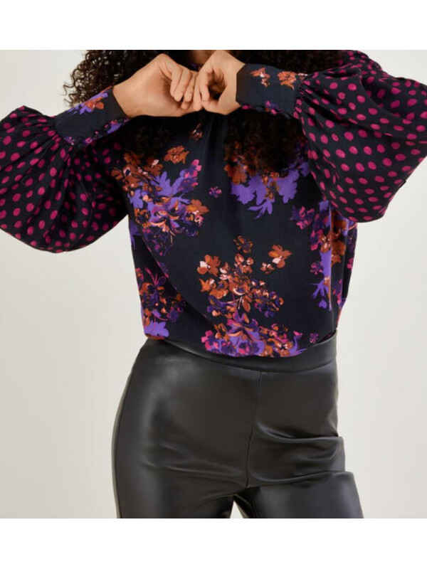 Bluza Kiera cu imprimeu floral,din viscoza sustenabila-Monsoon-Mov-L