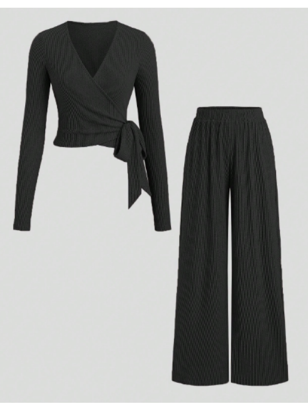  Set bluză și pantaloni casual din material texturat