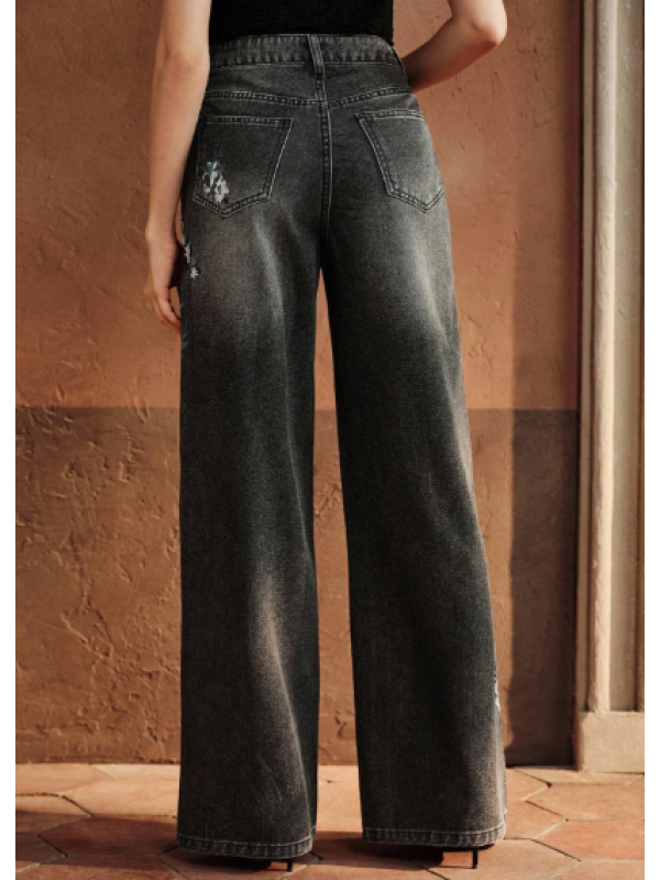  Pantaloni drepți brodați de lux pentru femei,