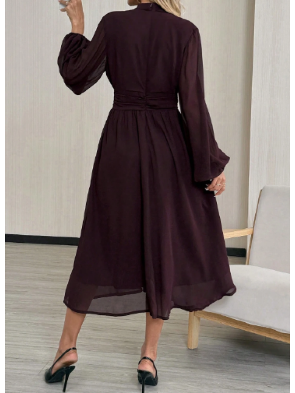 Rochie cu guler înalt, mânecă lungă și mâneci tip felinar, VISINIE