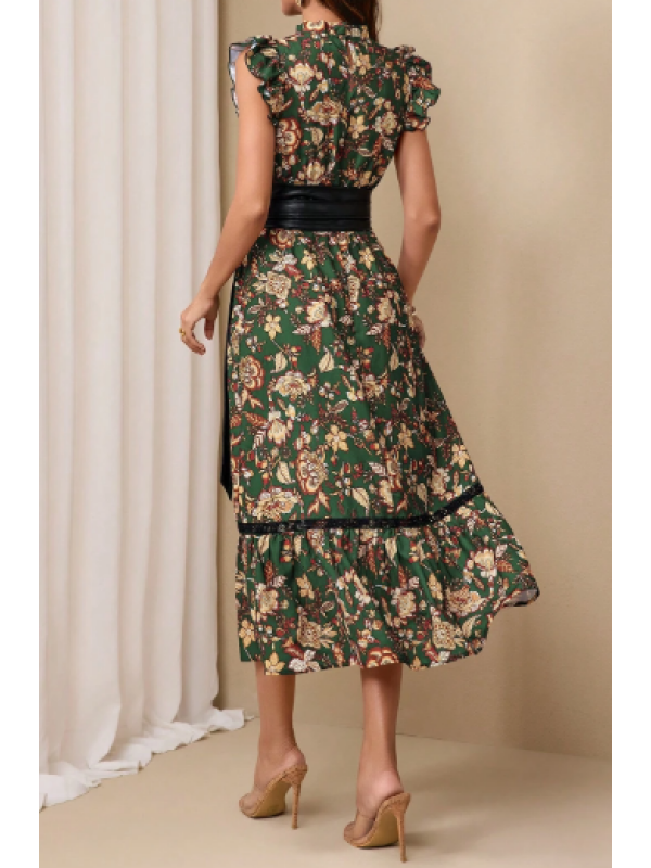 Rochie elegantă pentru femei cu imprimeu floral și talie cu curea