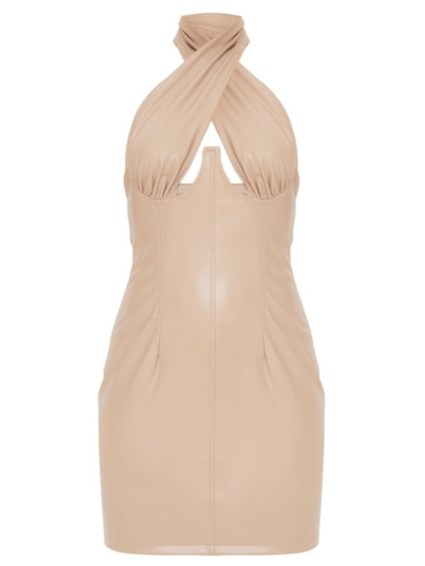 ROCHIE NUDE PU CU GÂT CU DETALII SUB BUST 