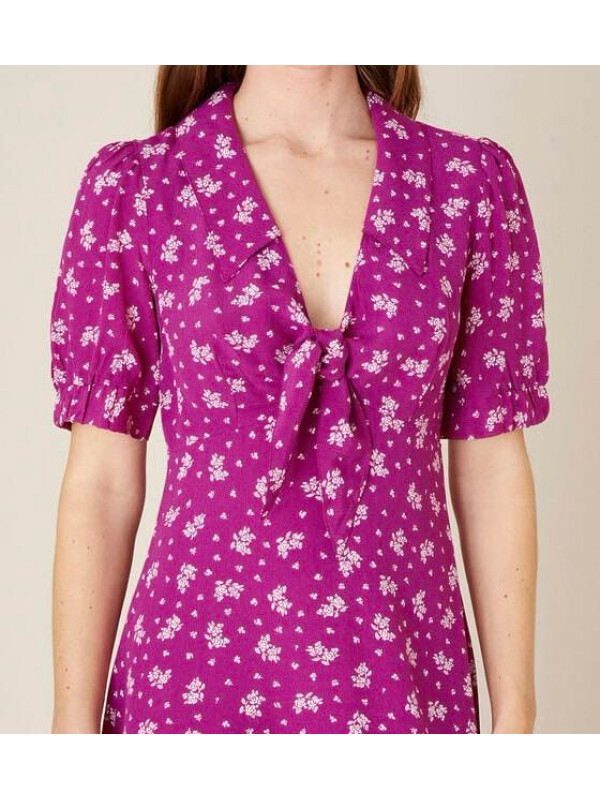 Rochie Abril cu imprimeu și detalii cu fundiță-Roz-40