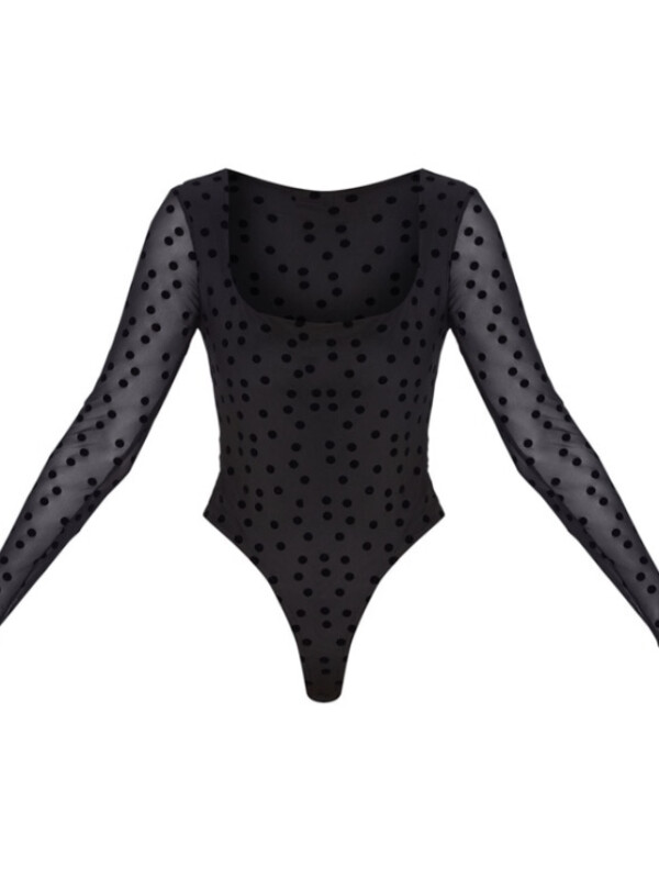 BODY NEGRU DIN PLASĂ CU DECOLTEU PĂTRAT