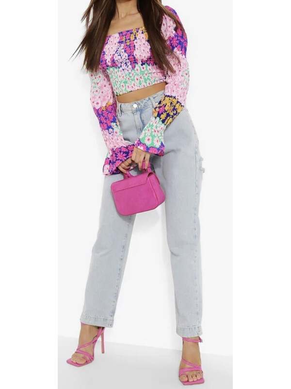 Top crop cu mânecă Boohoo