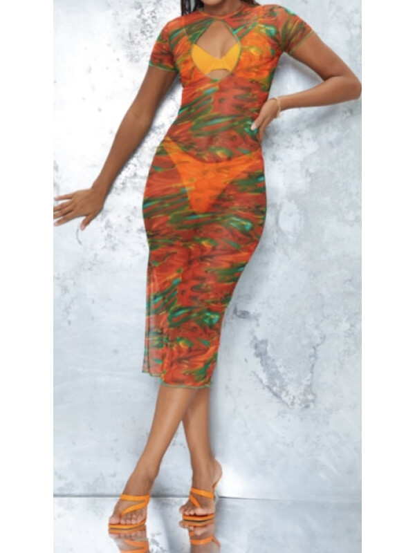 Rochie Imprimeu marmura portocaliu