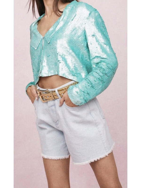 Sacou decupată cu paiete cu decolteu în V