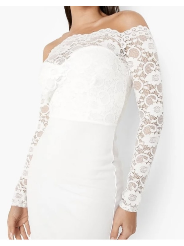 Rochie midi Bardot alb