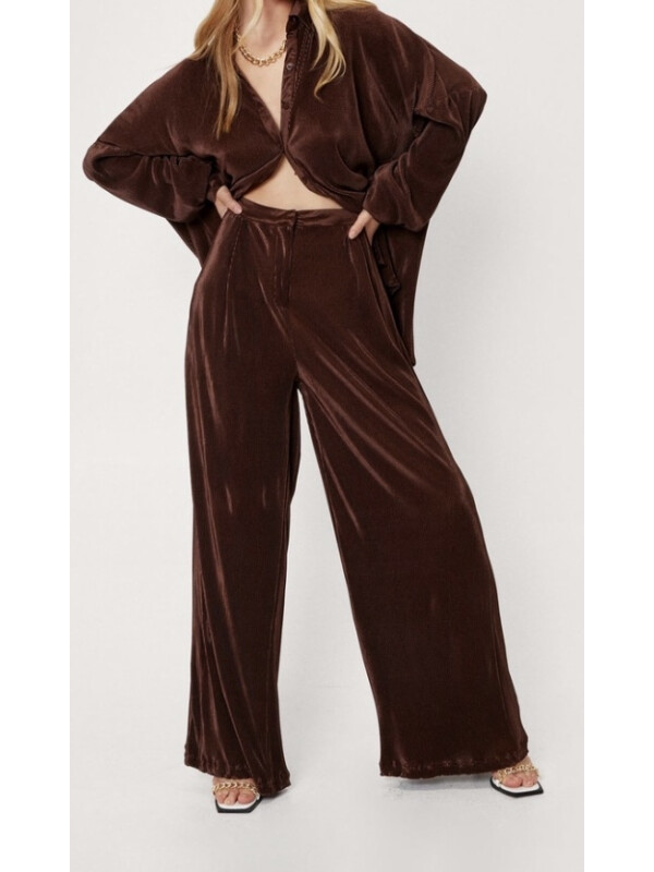 Pantaloni largi Plisse cu talie înaltă