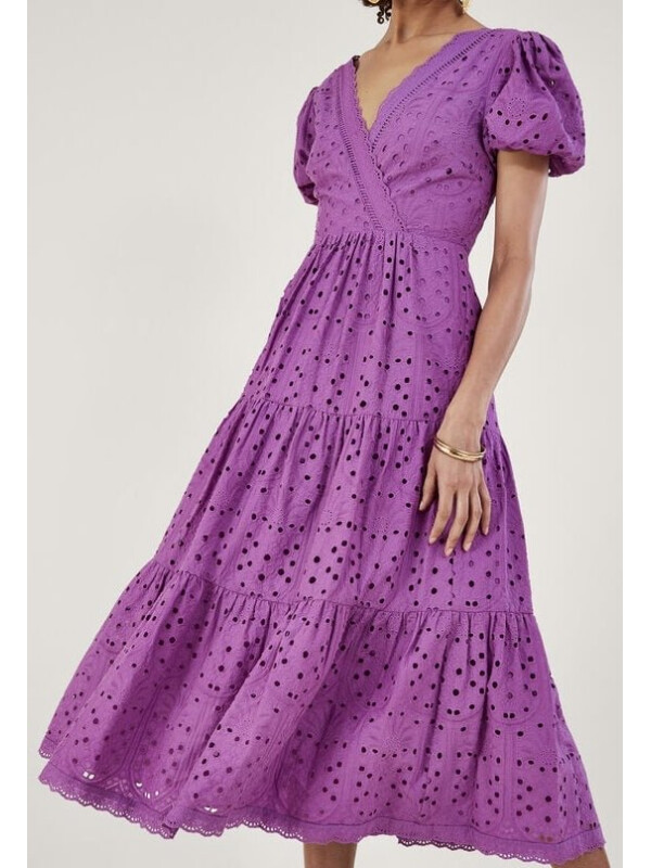 Rochie Fabiola mov, cu broderie