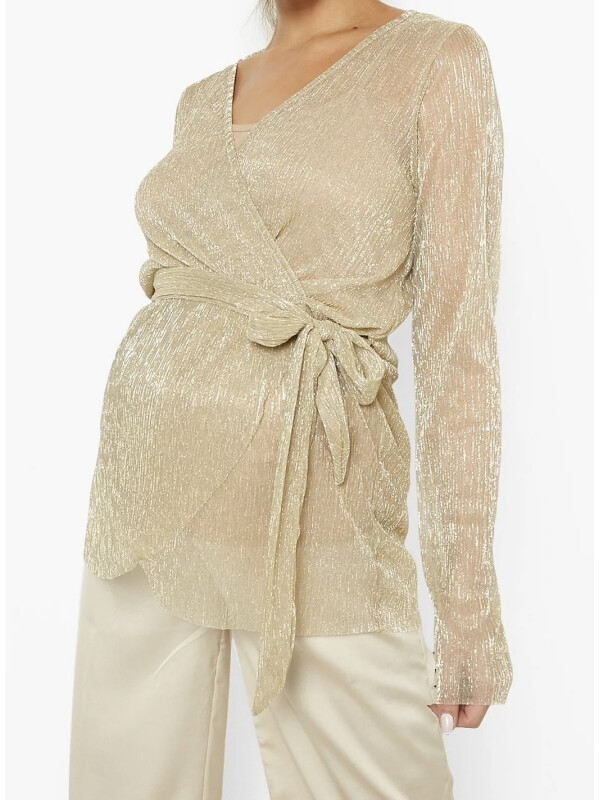 Bluză înfășurată metalic lucioasă de maternitate