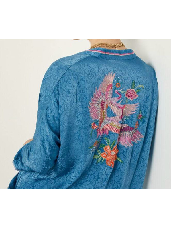 Kimono Bella decorat cu detalii strălucitoare-Albastru-M