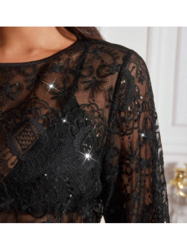 Bluză neagră transparentă din plasă