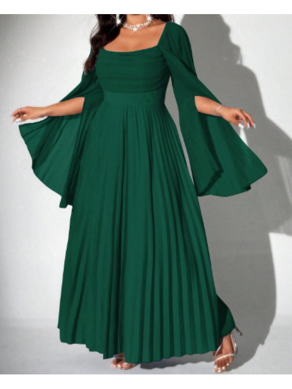  Rochie elegantă din șifon plisat,  cu mânecă lungă,