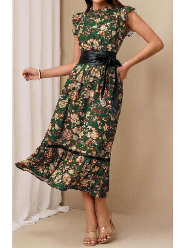 Rochie elegantă pentru femei cu imprimeu floral și talie cu curea