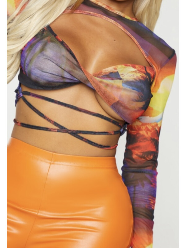 BLUZA MULTI SUNSET PRINT MESH DECUPĂTA