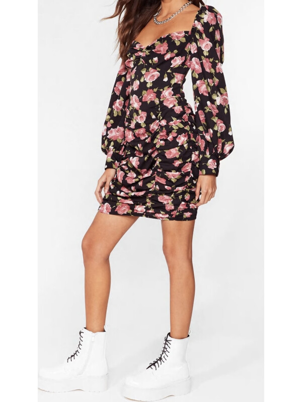 ROCHIE MINI CU MÂNECI IMPRIMEU CU FLORI