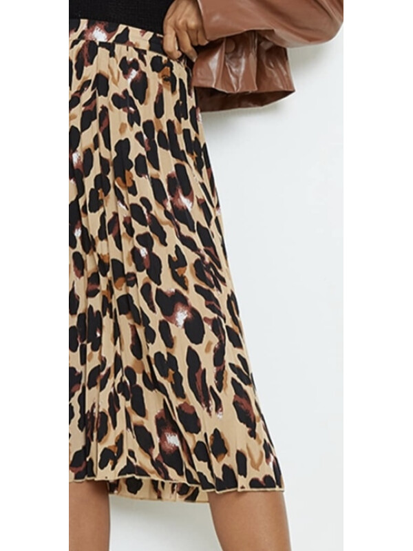 FUSTA MIDI CU PLURI SATINĂ CU IMPRIMARE LEOPARD
