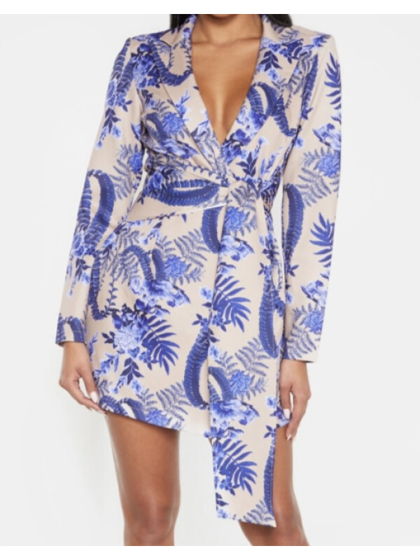 ROCHIE BLAZER CU DETALII FLORALE NUDE L