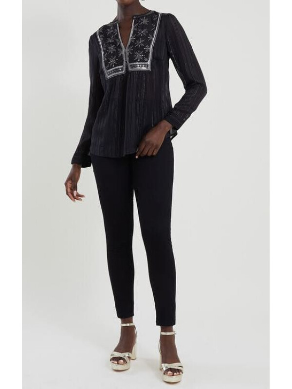 Bluză cu bretele brodate Haley-Negru-M