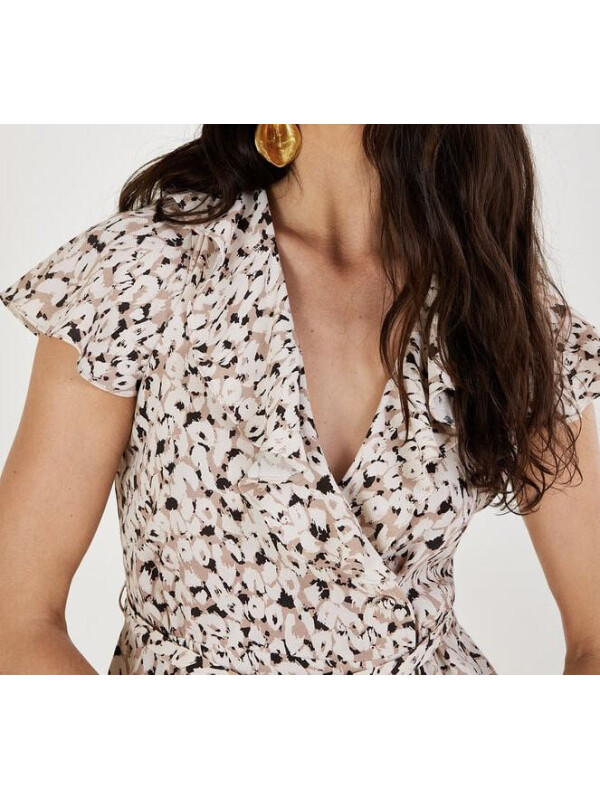 Top Anna cu imprimeu animalier și croi inchis natural