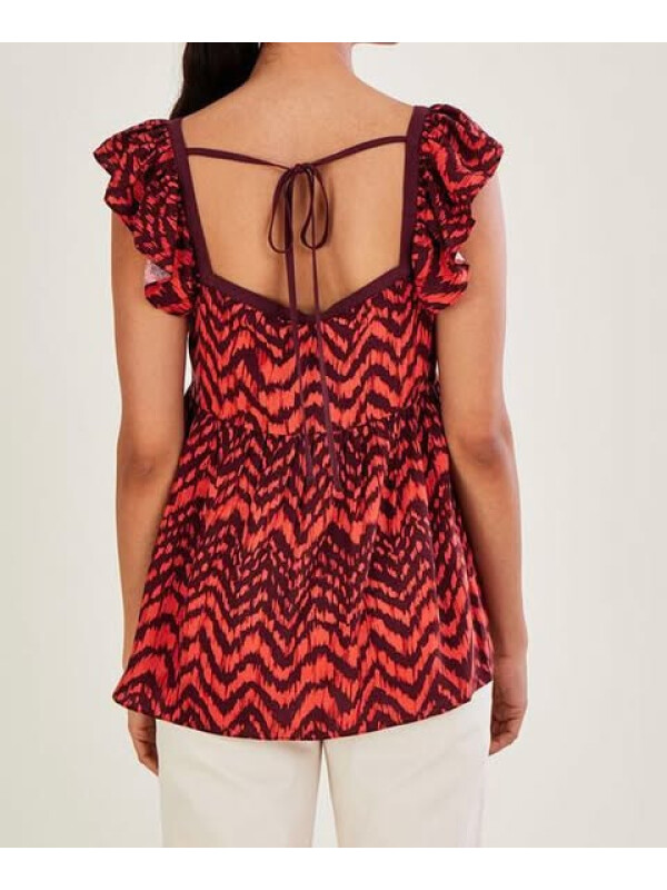 Top cu print animal zig-zag și bust cu fronseuri-Rosu-36