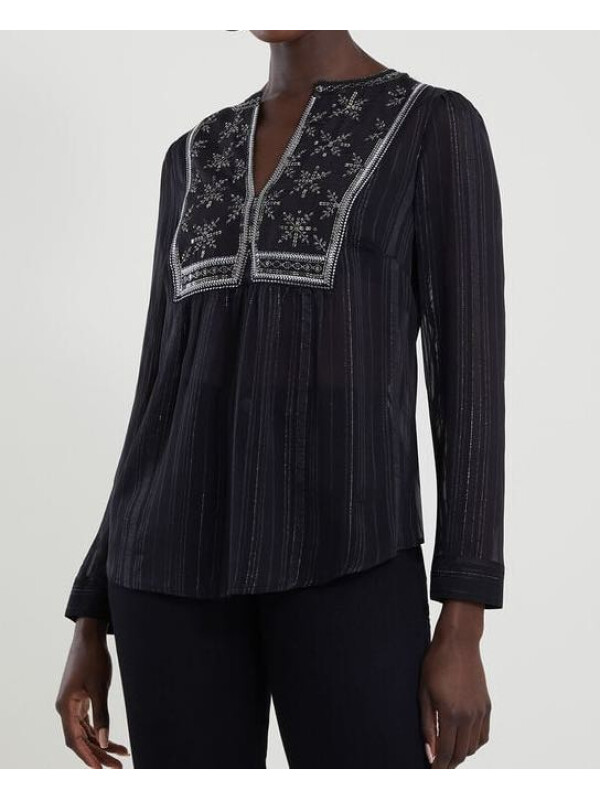 Bluză cu bretele brodate Haley-Negru-M