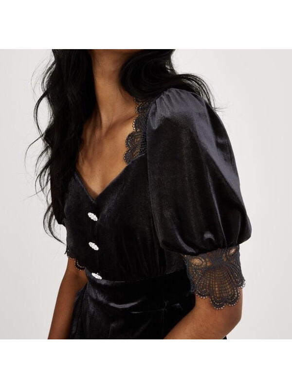 Salopeta Jamie din catifea elastică-Negru-44