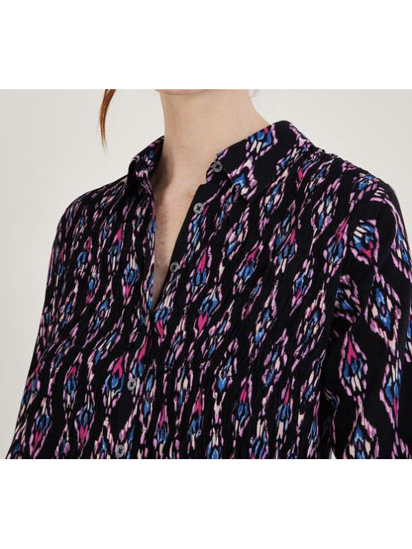 Bluză cu imprimeu Ikat și fronseuri, realizată din LENZING™ ECOVERO™