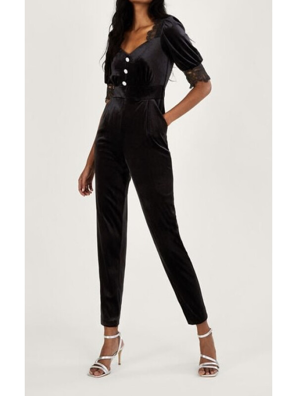 Salopeta Jamie din catifea elastică-Negru-44