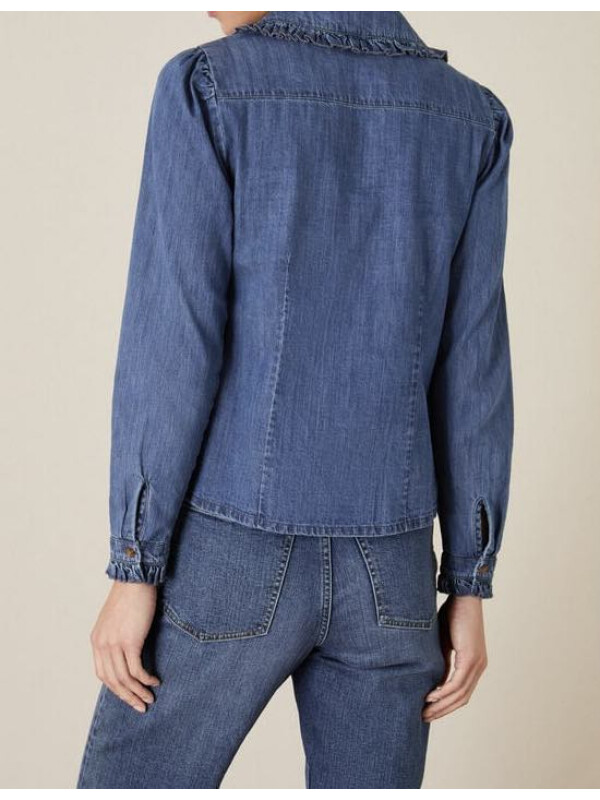 Cămașă din denim albastru cu guler cu volănașe-Albastru-48