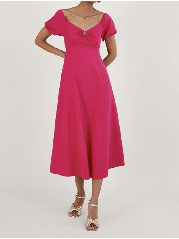 Rochia Katie Bardot roz cu detaliu inel -Roz-38