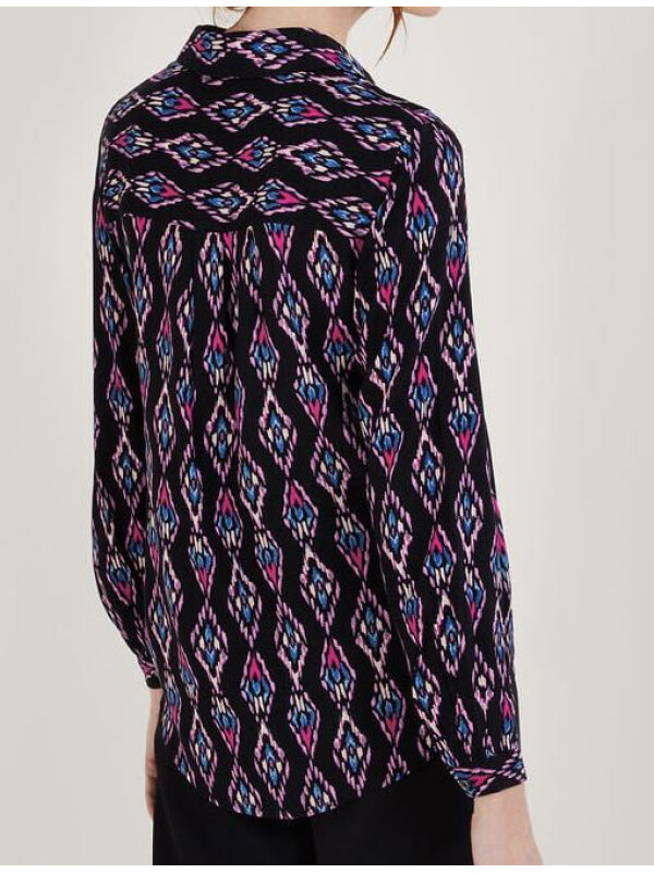 Bluză cu imprimeu Ikat și fronseuri, realizată din LENZING™ ECOVERO™