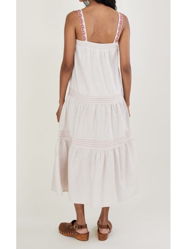 Rochie cu bretele late, broderie paisley, culoare ivory