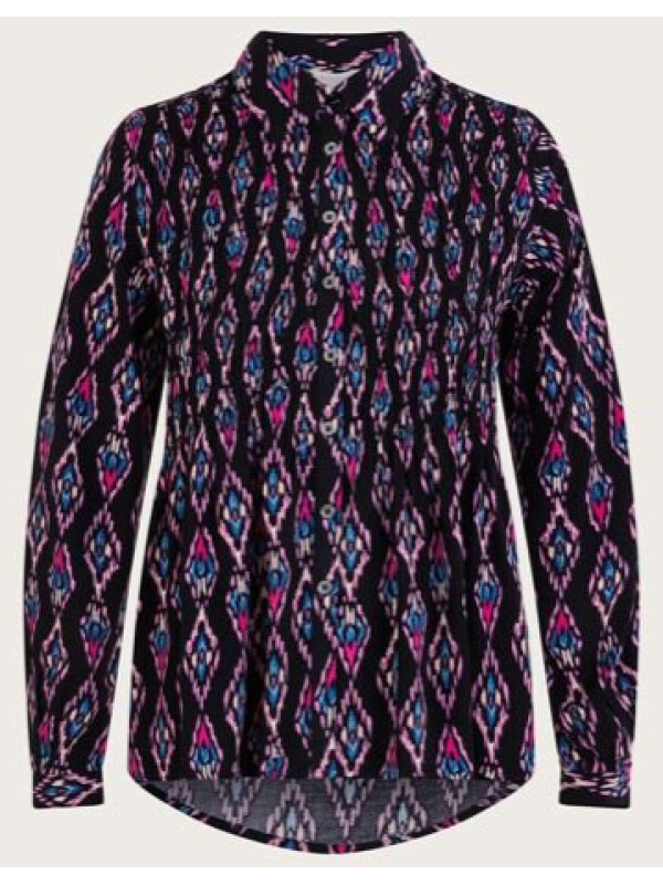 Bluză cu imprimeu Ikat și fronseuri, realizată din LENZING™ ECOVERO™